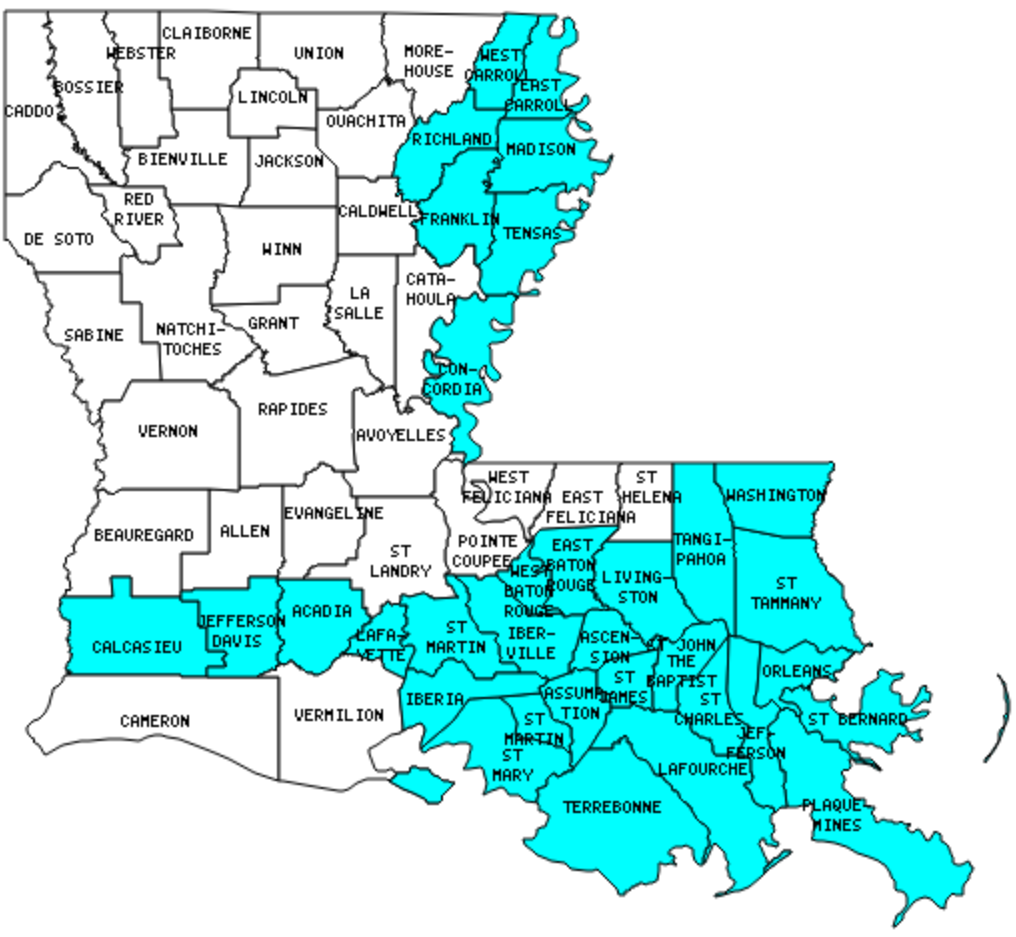 Louisiana Counties Visited (with map, highpoint, capitol and facts)