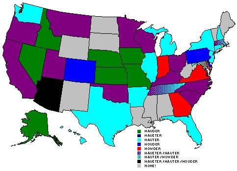 [IMAGE: Most Common Surname Variation by U.S. State]