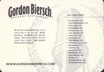 Gordon Biersch Brewing Company Coaster - Back