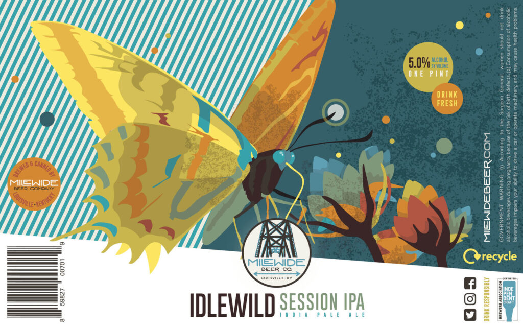 Idlewild Session IPA label. Fair use of copyright image from Mile Wide Beer Company, Louisville, Kentucky.