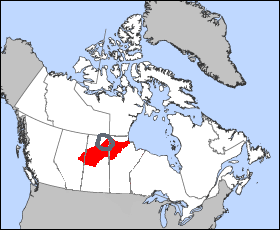 Wollaston Lake within the Churchill River Drainage Basin. Modification of map posted by Joseph B~commonswiki on Wikimedia Commons, in the public domain.