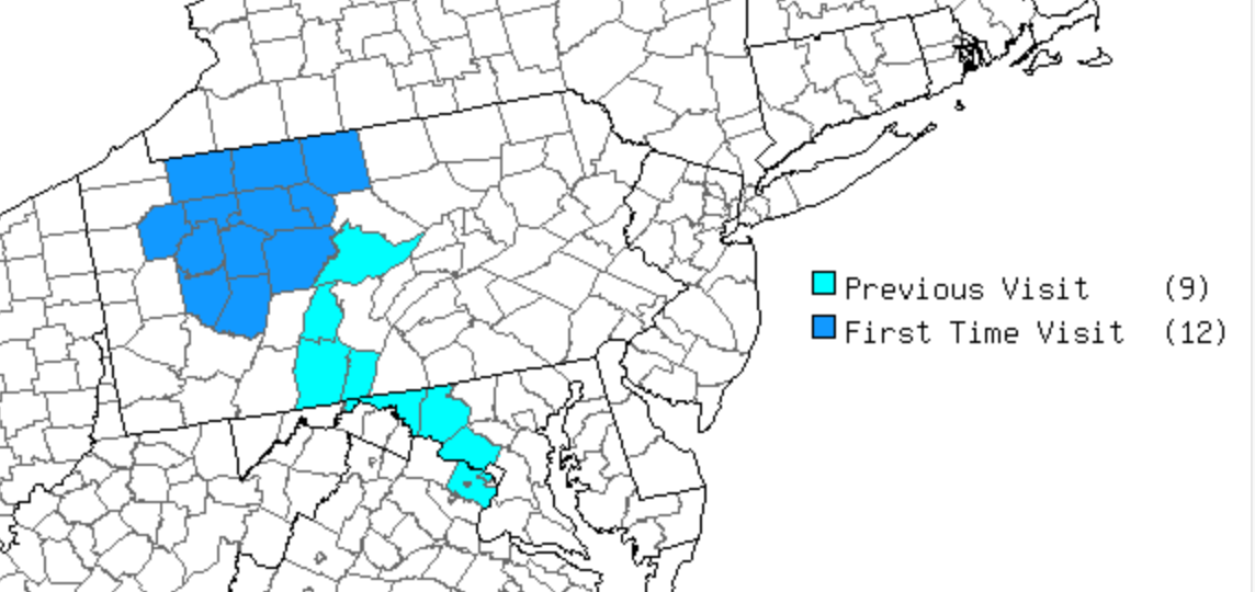 The route to the unvisited Pennsylvania counties. Map courtesy of mob-rule.com