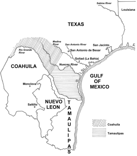 Texas Mexico Disputed Border 1836 to 1848.  Creative Commons Attribution-ShareAlike 2.5 voa Wikimedia Commons