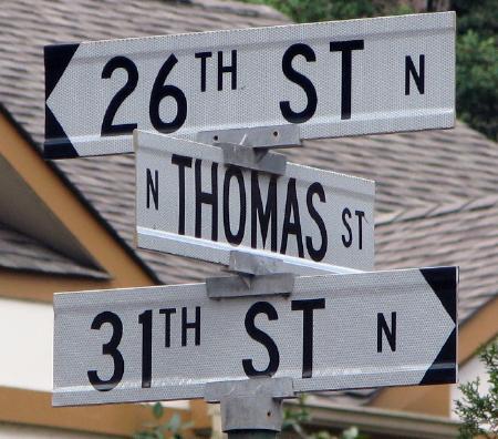 Road changes name from 26th Street to 31st Street at a single intersection in Arlington, Virginia. Photo by howderfamily.com