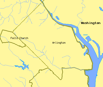 Arlington County and the City of Falls Church in Virginia. Adaptation of a U.S. Census Tiger Map.