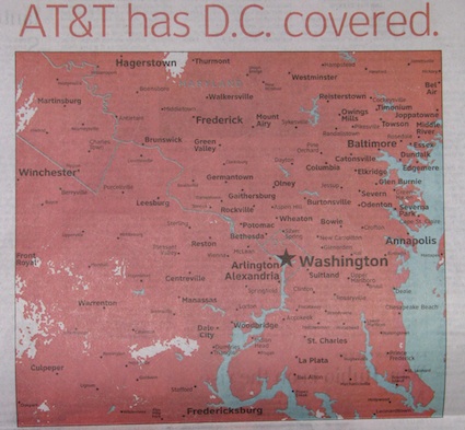 Mobile phone coverage map advertisement for the Washington, DC area