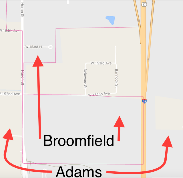 Eastern Tendril of Broomfield. Annotation of Google Maps by howderfamily.com