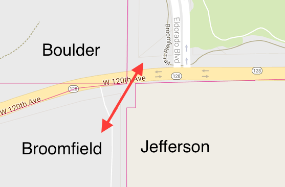 Southwestern Tendril of Broomfield. Annotation of Google Maps by howderfamily.com