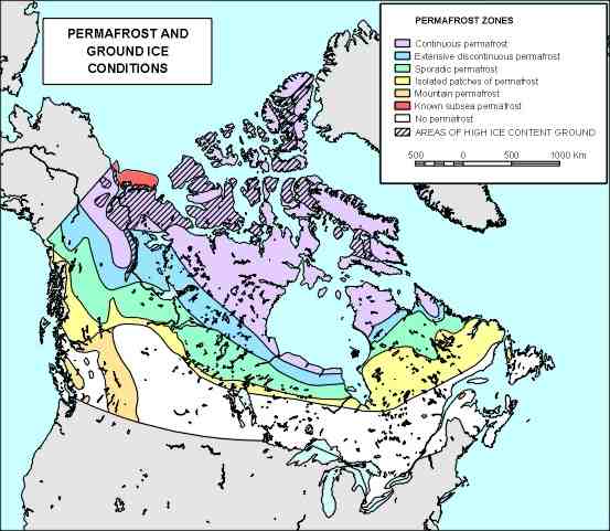 Canadian Permafrost Map. Fair use image from Natural Resources Canada.