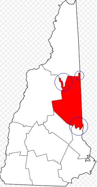 Highlight of border protrusions in Carroll County, New Hampshire. Underlying map by David Benbennick, Public domain, via Wikimedia Commons
