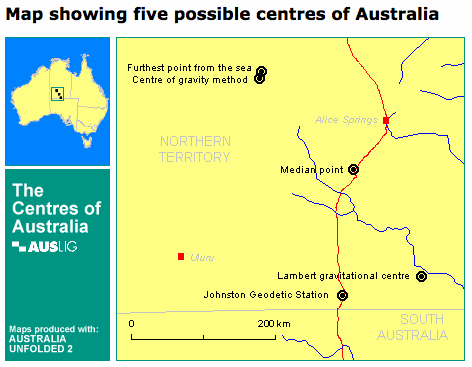 Possible Centres of Australia via Geoscience Australia
