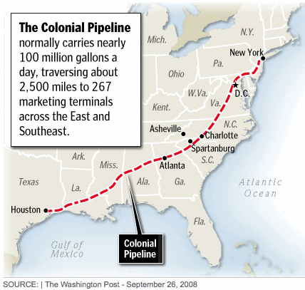 Colonial Pipeline Route via the Washington Post; September 26, 2008.