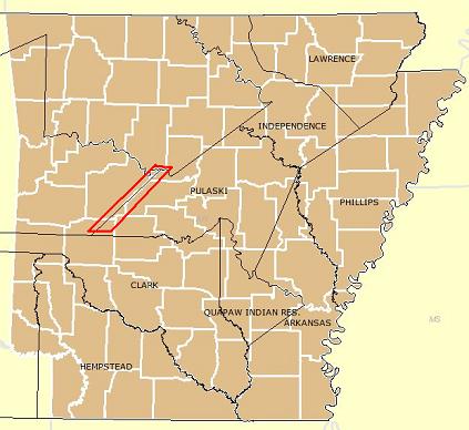 Crawford and Pulaski Arkansas in 1821. Screen print from the Atlas of Historical County Boundaries.