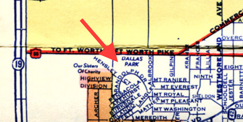 Dallas Park detail from Ashburn's Dallas City Map (1939).