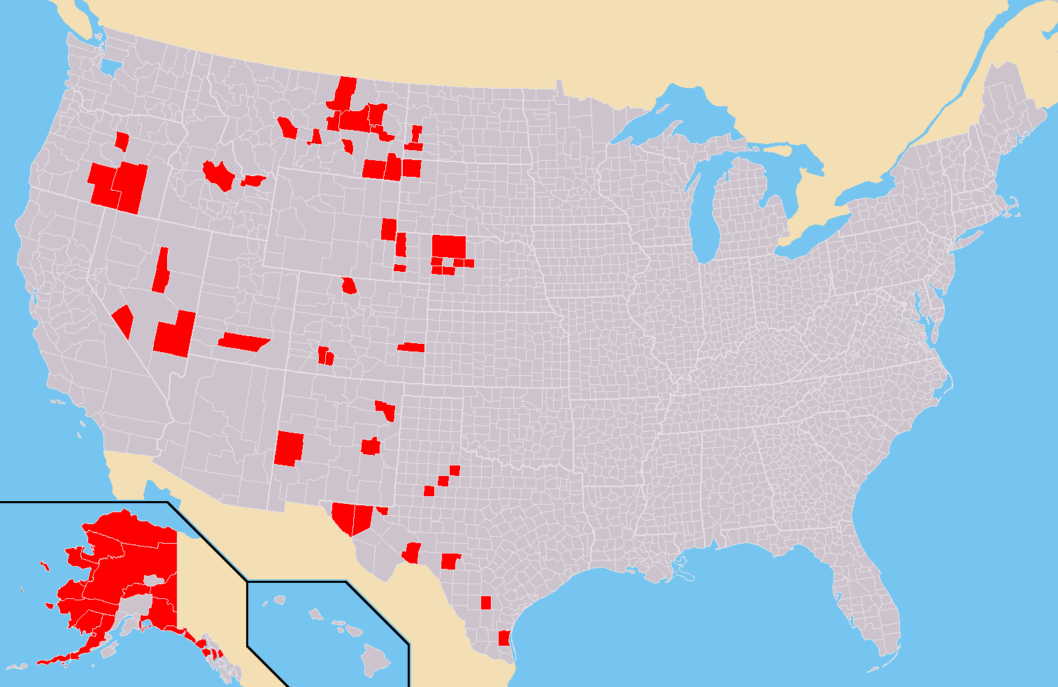 County Population Densities Less Than One. Map by howderfamily.com; (CC BY-NC-SA 2.0)