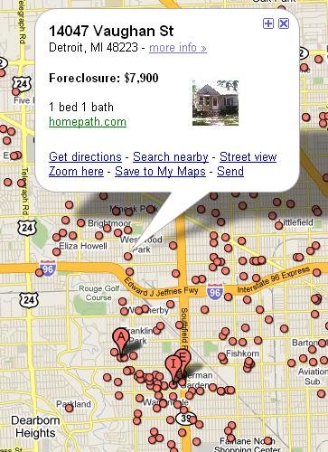 Foreclosed Homes in Detroit. Google Maps image from November 2006.