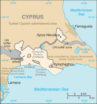 Dhekelia on Cyprus. Public Domain image via CIA World Factbook