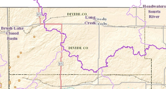 Divide County North Dakota with watersheds. Created Using USGS's National Map Viewer