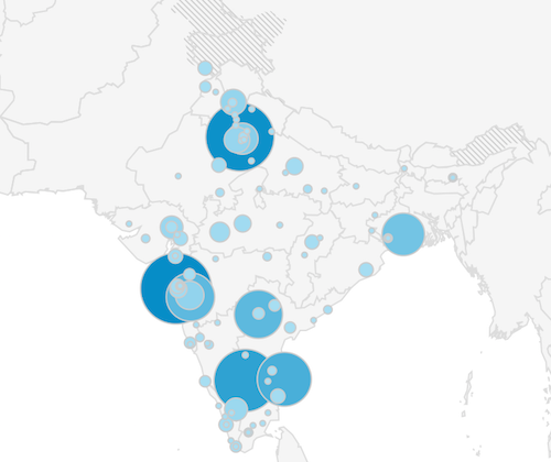 Visits to 12MC in 2014 by readers in India. Map created using Google Analytics.