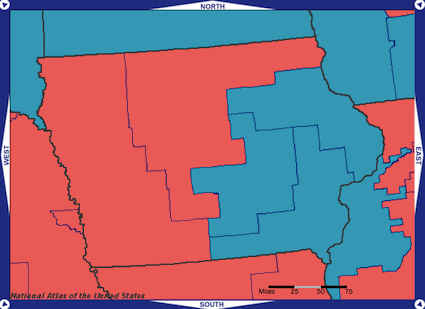Congressional Districts in Iowa. Public Domain map created from the National Atlas of the United States.