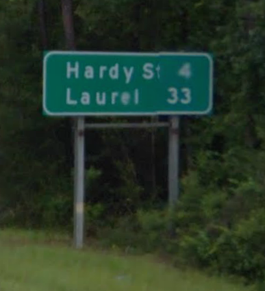 Laurel and Hardy in Hattiesburg, Mississippi. Screen print from Google Street View; July 2014