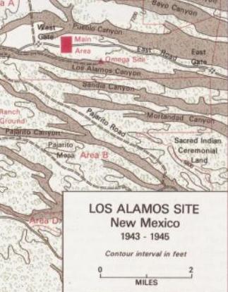 Los Alamos in 1943-1945 with Sandoval Exclave. SOURCE: Department of Energy Map