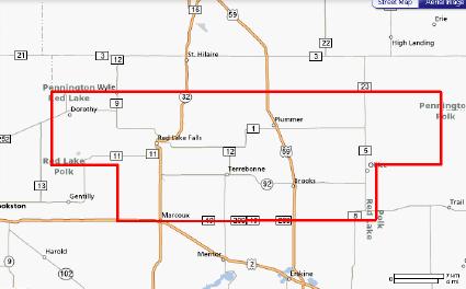 Red Lake County Minnesota. Underlying map via MapQuest.