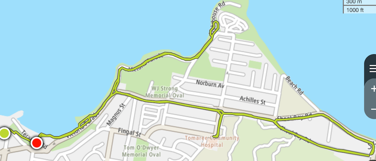 My running route in Nelson Bay, Australia