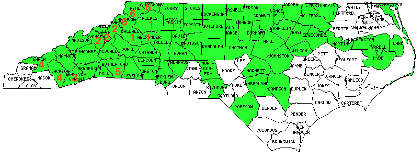 North Carolina County Counting 2015. Image by howderfamily.com using mob-rule.com