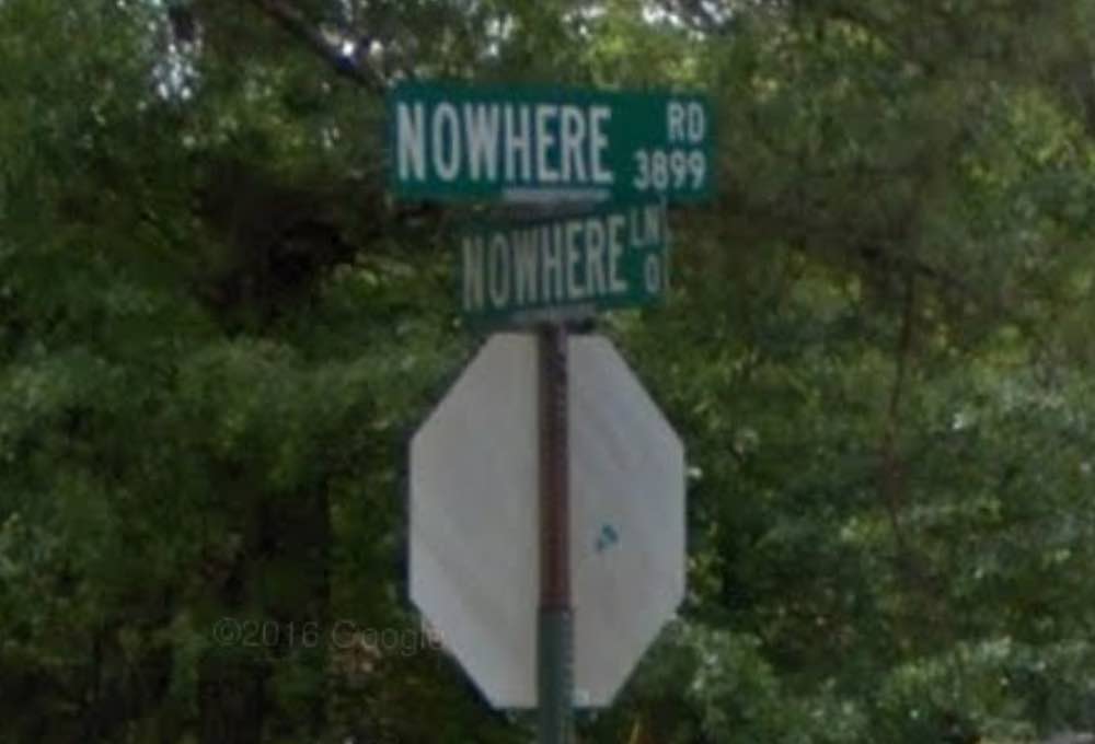 Nowhere Road & Nowhere Lane; Athens, GA. Google Street View image; May 2014