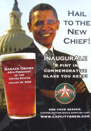 Obama Inauguration Brewpub. Advertisement from Capitol City Brewing Company; posted by howderfamily.com