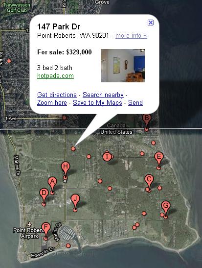 Looking for a home in Point Roberts, Washington. Google Maps image from November 2006.