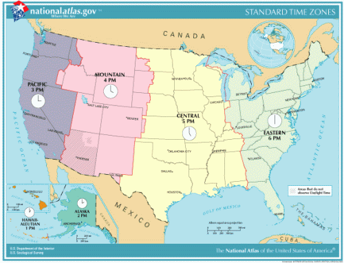 United States time zone map. U.S. National Atlas, in the Public Domain