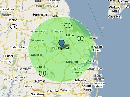 Map of Sixteen Miles Around Georgetown Delaware.