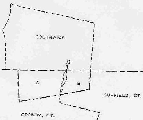 Map detail from "The Southwick Jog" by Rev. Edward R. Dodge. Fair Use of copyright image.