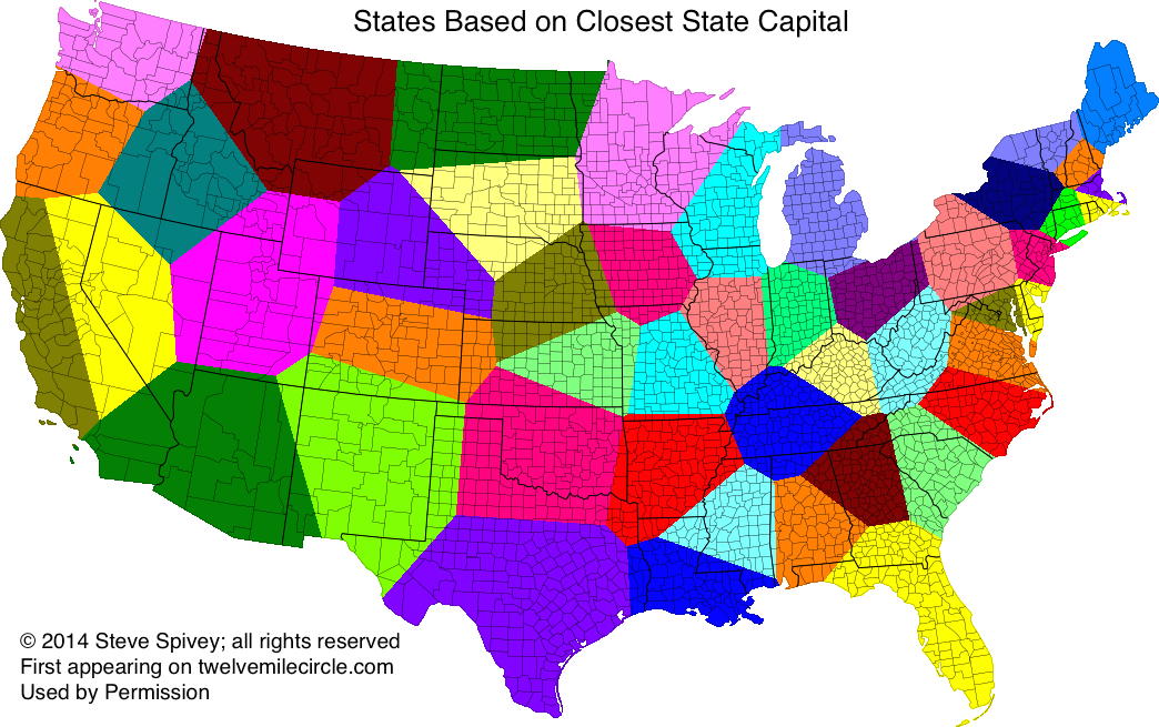 States Based on Closest State Capital. Map by Steve Spivey; all rights reserved. Used by permission.
