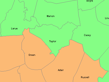 Due East from Eastern Time into Central Time. Map produced using the U.S. National Atlas.