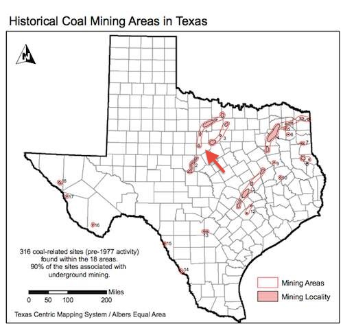 Historic Coal Mining in Texas. Map produced by the Railroad Commission of Texas.