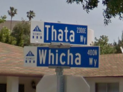 Corner of Whicha Way and Thata Way in Hemet California. Image from Google Street View; May 2012.