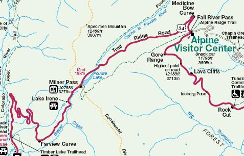 Trail Ridge Road, Rocky Mountain National Park. Map by National Park Service in the public domain