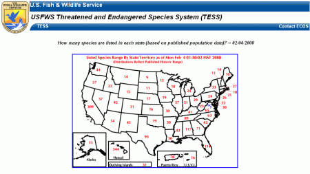 Number of Endangered Species by State