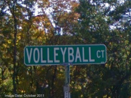 Volleyball Ct. Street Sign via Google Maps screen capture, Mishawaka, Indiana,USA; October 2011