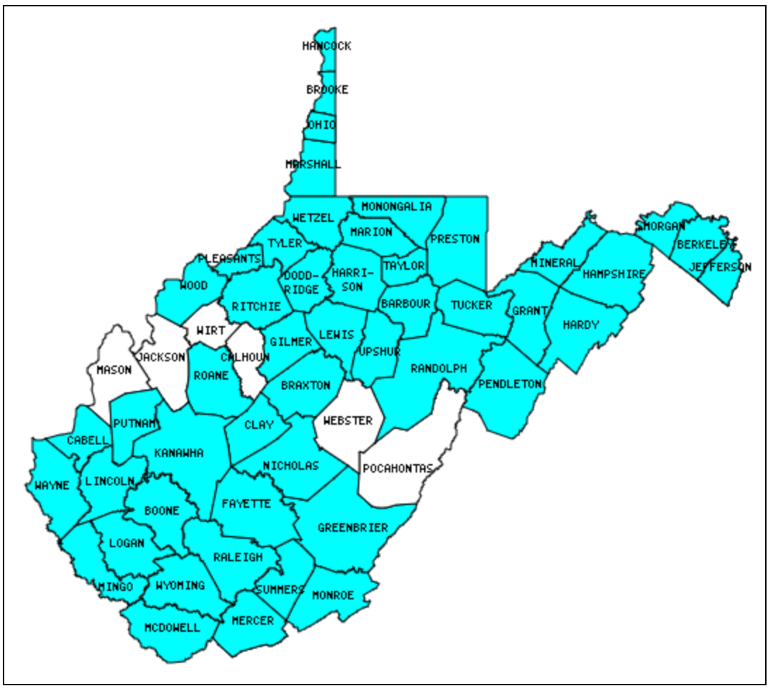 West Virginia visit map generated by mob-rule.com