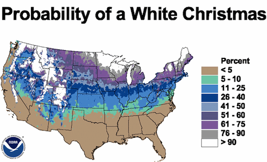 Probability of a White Christmas. Map by National Weather Service Weather Forecast Office - St. Louis; Public Domain.