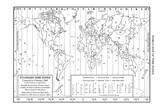 Time Zones of the World. Map via U.S. Naval Observatory