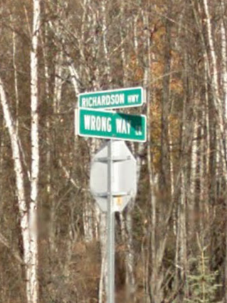 Wrong Way in Salcha Alaska. Image from Google Street View; October 2011.