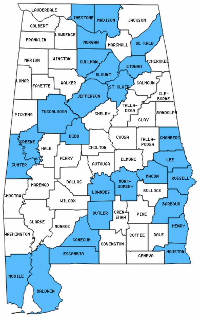 Alabama Counties Visited