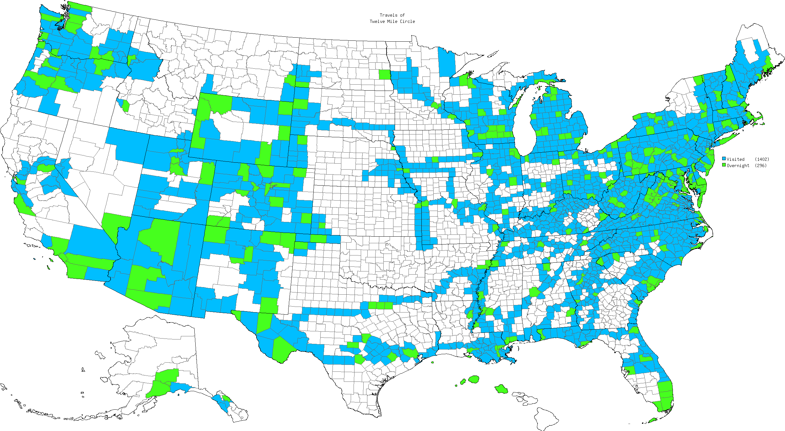 Counties in the United States that I have Visited. Map produced using mob-rule.com