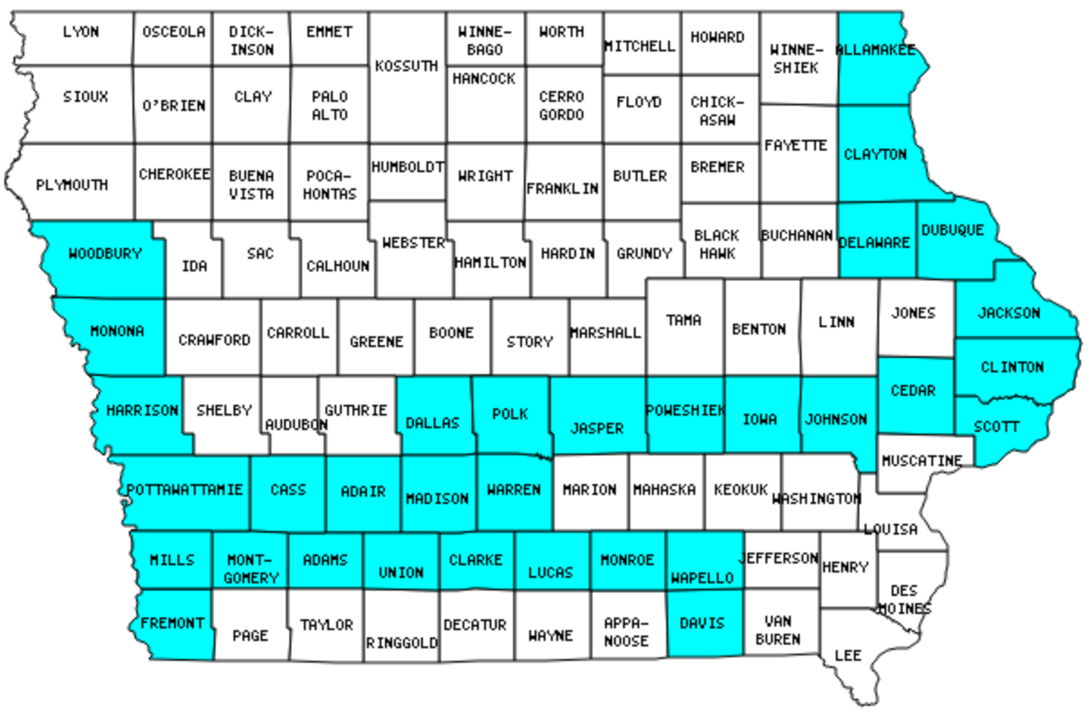 Counties In Iowa That I Have Visited Twelve Mile Circle An