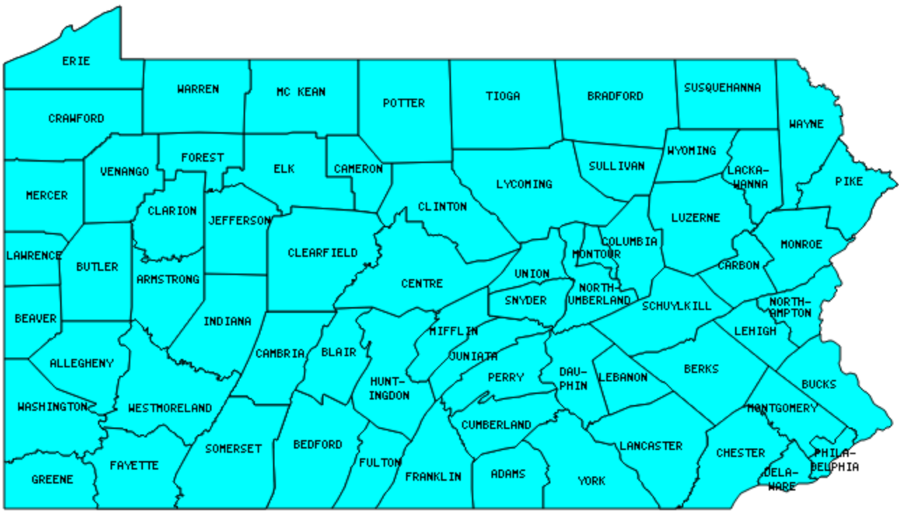 Printable Map Of Pennsylvania Counties